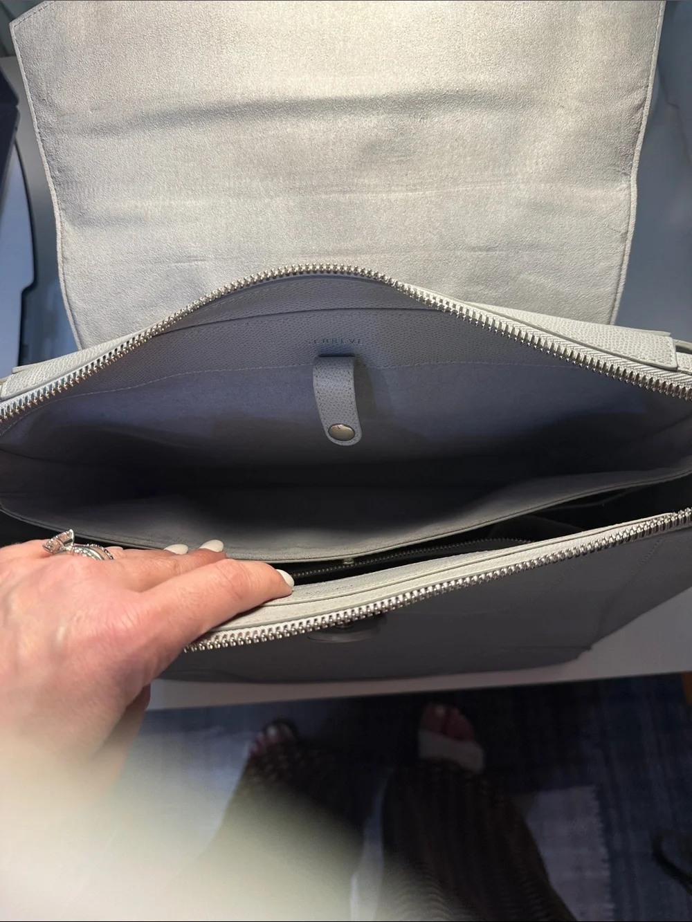 Senreve Pebbled Leather Satchel in Light Gray